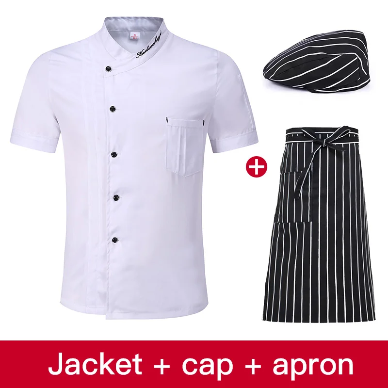 Jacket apron hat Черная куртка шеф-повара рубашки Новая одежда Униформа для гостиничного шеф-повара Ресторан официантки Униформа питание пекарня кухня рабочая одежда - Цвет: Jacket apron hat