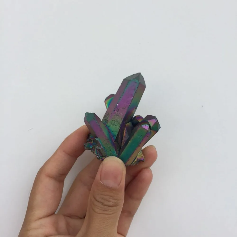 free shipping rainbow aura coated Crystal gemstone cluster meditation titanium electroplated crystal point flower gift | Дом и сад
