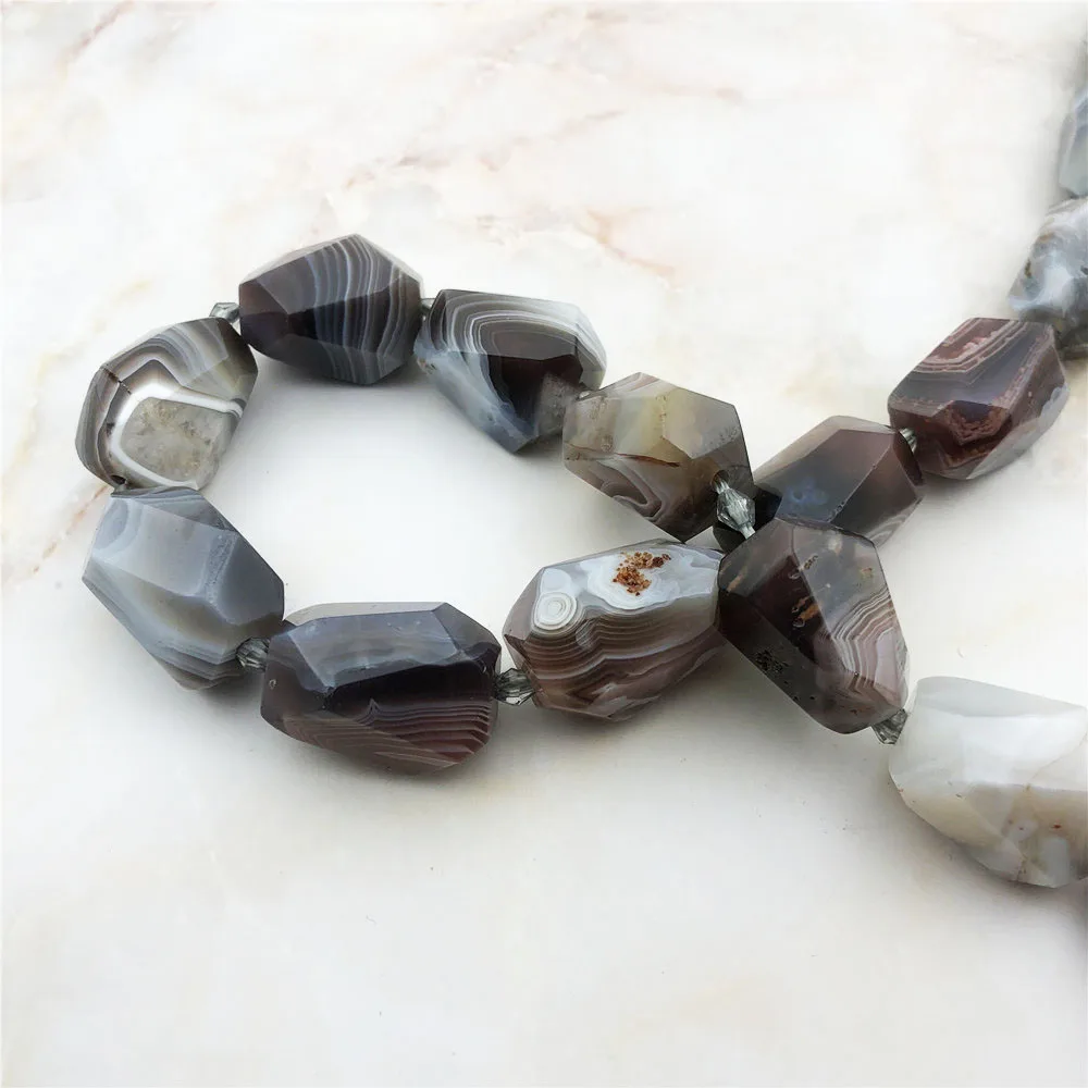 Модные граненые коричневые полосатые Агаты кварцевые Самородок бисер из