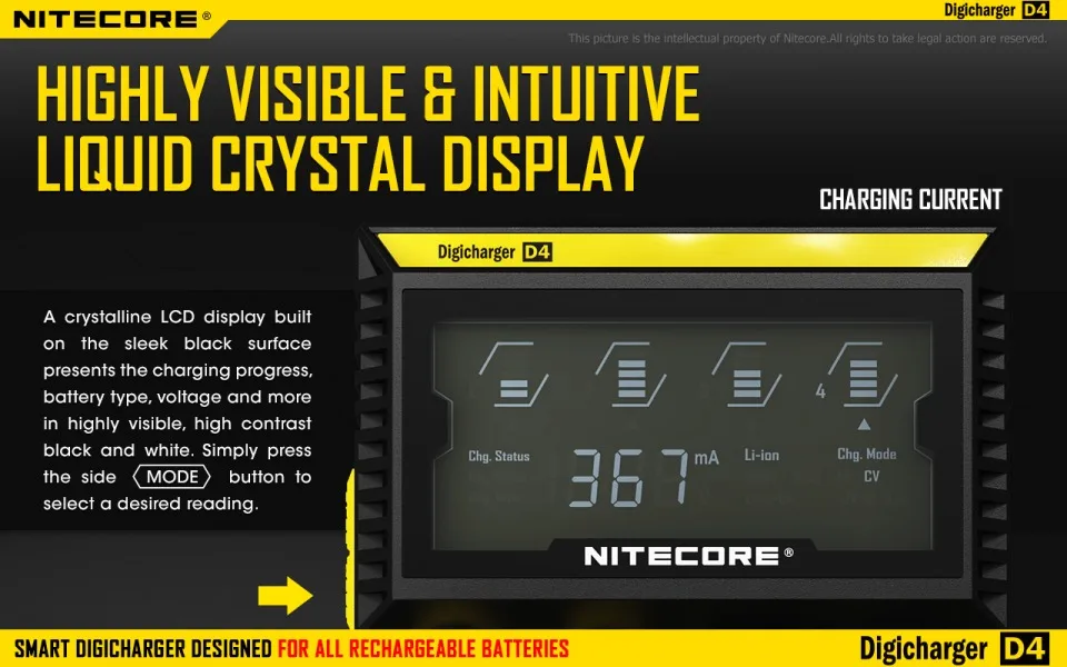 Nitecore D4 D2 I4 I2 Digi зарядное устройство lcd интеллектуальная схема глобальная страховка Li-Ion 18650 14500 16340 26650 зарядное устройство