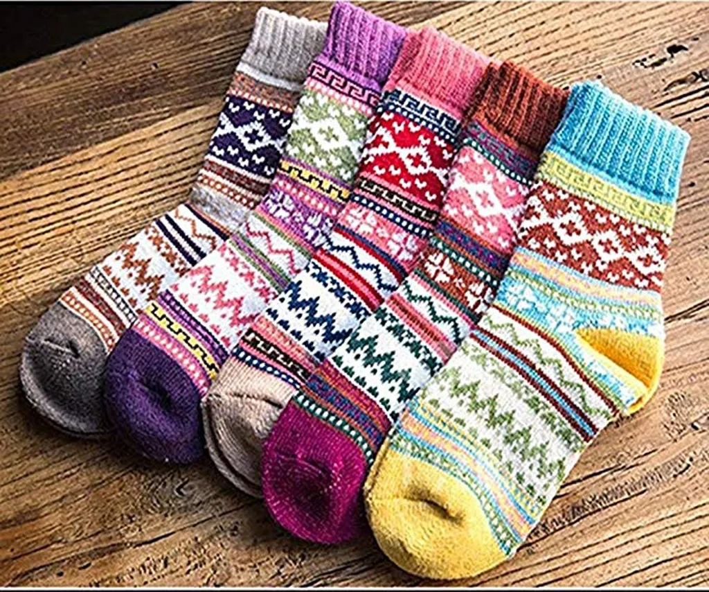 Женские винтажные зимние мягкие шерстяные теплые удобные носочки 5 пар теплых