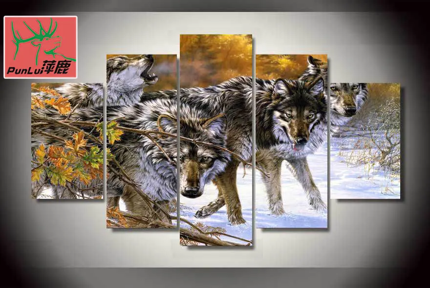 HD с принтом волк на снежные горы живопись холсте номер Украшение печати плаката