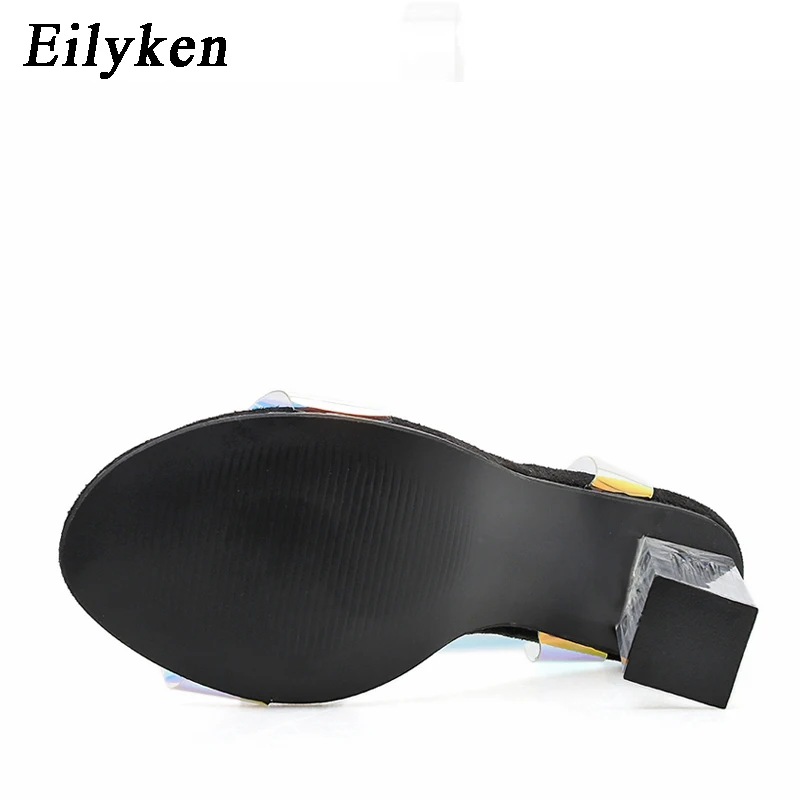 Eilyken/летние прозрачные босоножки из ПВХ; женские Босоножки с открытым носком и ремешком на щиколотке с пряжкой; женская обувь для вечеринок на высоком каблуке со стразами