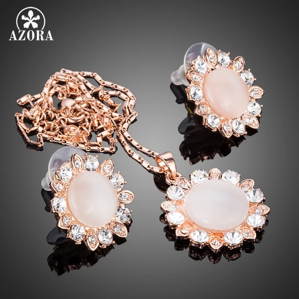 Азора Солнце Дизайн розовое золото Цвет микро CZ вымощенное с круглой опал Стад