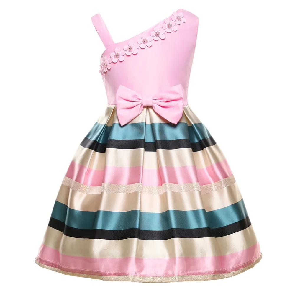 

2018 baby girl Summer Elegant Dress Girls Off-Shoulder Stripe Princess Dress for wedding and birthday party Children's Clothing
