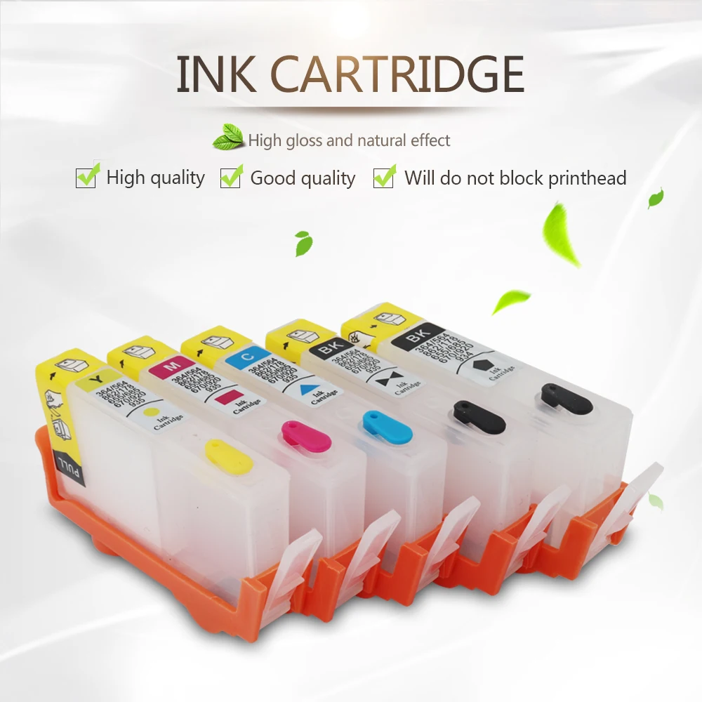 

For HP 364 Refillable Ink Cartridges for HP Photosmart B109n B209a C410b B211b C510a C/M/Y/K/K with ARC chips 5 colors