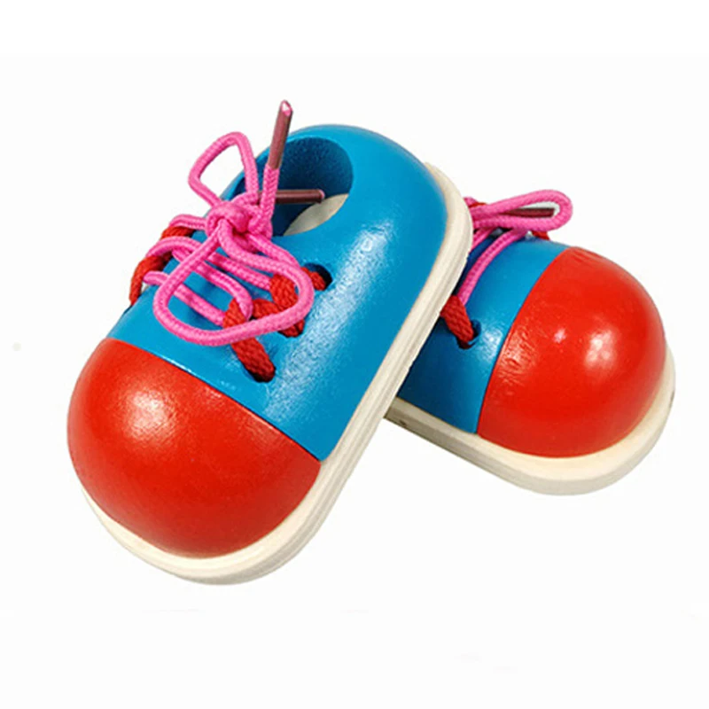 

Montessori Toys Educational Wooden Toys for Children Early Learning Kids 3D Lacing Shoes Teaching Aids 1PCS