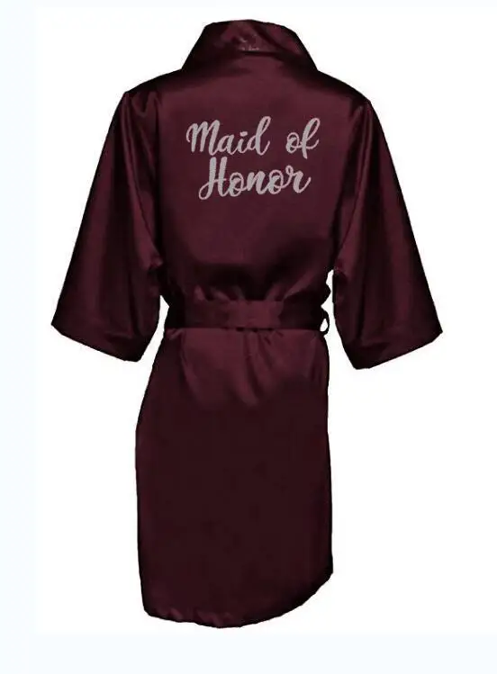 Burgundy new bride bridesmaid robe mother sister of the bride wedding gift bathrobe kimono satin robes 001