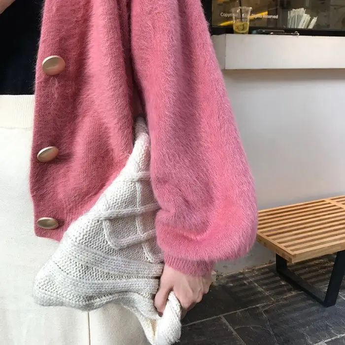 Oversized Faux Mink Cardigan Women 2020 Autumn Winter Outerwear V-Neck Kardigan Clothes Jumper Pull Femme Loose Sweater |