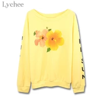 lychee trendy spring autumn letter flower print t shirt long sleeve letter print female t shirt casual loose thin tee top