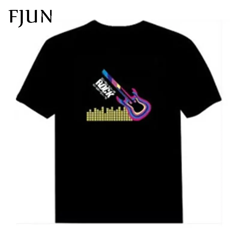 black color FJUN светодиодный короткий светильник, короткий рукав, летняя EL футболка для мужчин, рок-диджей, музыка, звук, активированный стиль, Лучшая Мода - Цвет: black color