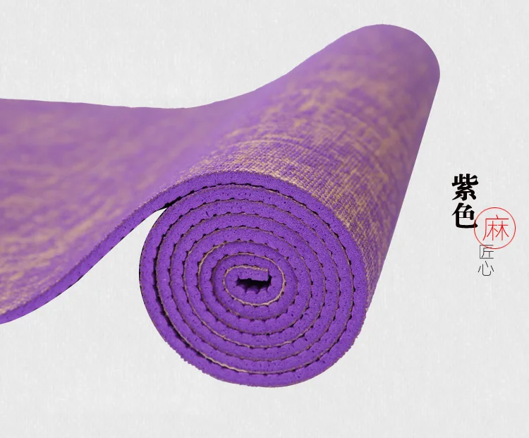 Purple 183*61 см* 5 мм натуральный джутовый Мат для йоги, экологичный двусторонний Гибридный льняной Набор ковриков для йоги, пилатеса и фитнеса - Цвет: Purple