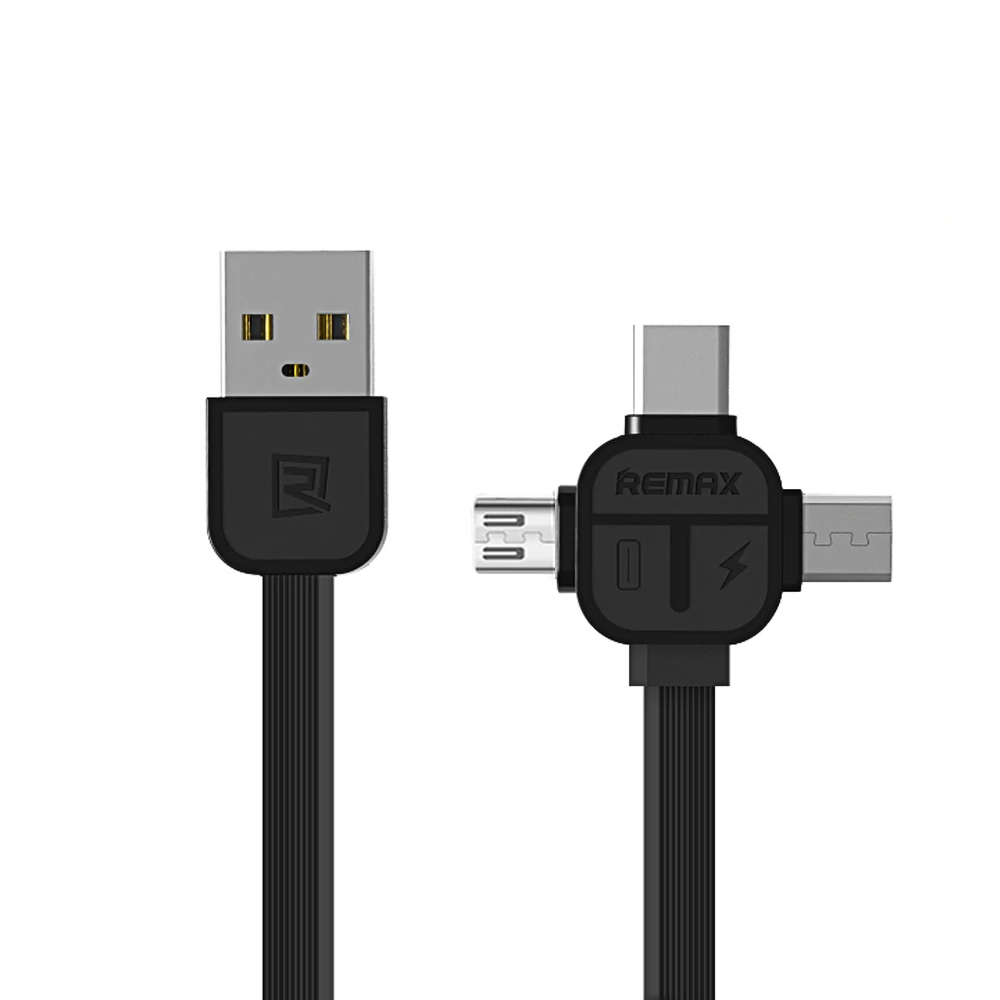 REMAX 3 в 1 usb type C кабель для Micro USB для быстрой зарядки xiaomi зарядное устройство для передачи данных 8pin кабели для iPhone 6 7 8 X - Цвет: black