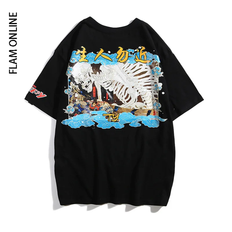 FLAM онлайн японские мужские повседневные топы с коротким рукавом футболки Harajuku