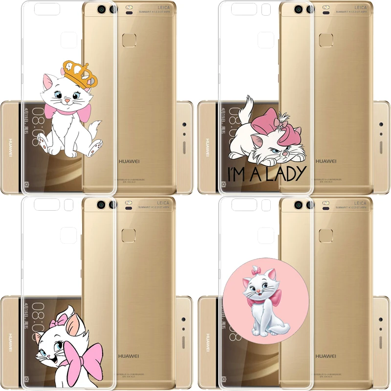 Мягкий прозрачный чехол для телефона из ТПУ с рисунком аристократов Marie Cat Huawei P8L P9