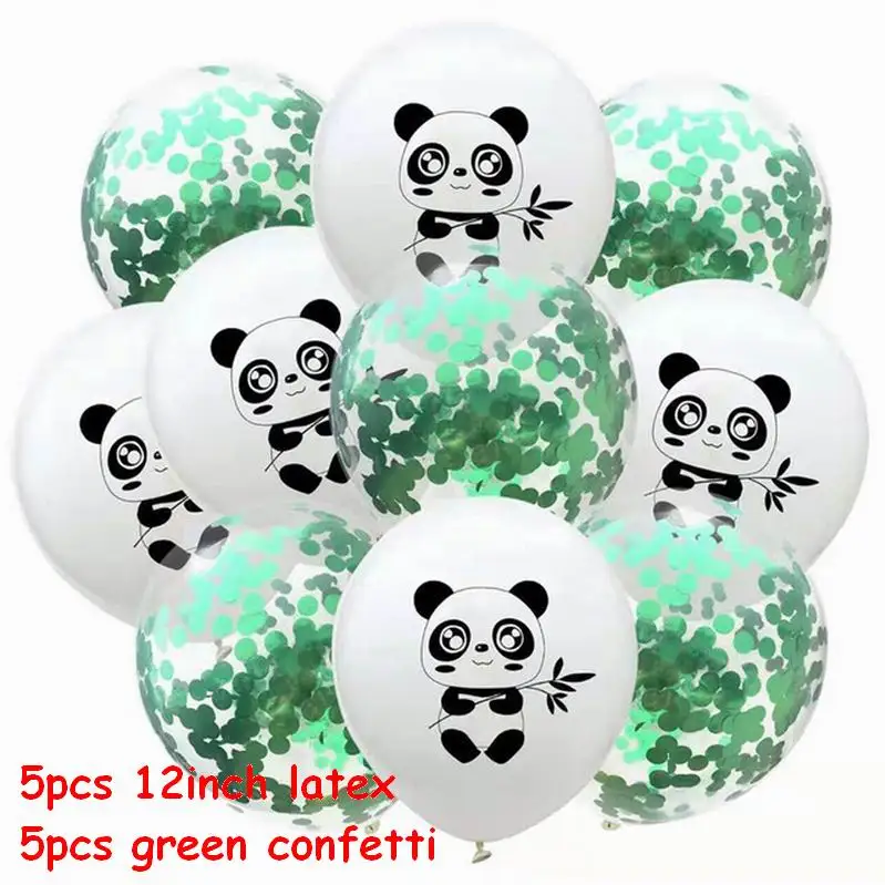 panda green confetti 10 шт. латексные шары в черный горошек с рисунком панды из мультфильма, зеленые конфетти, Детские шары для дня рождения, украшения, принадлежности для тематической вечеринки - Цвет: panda green confetti