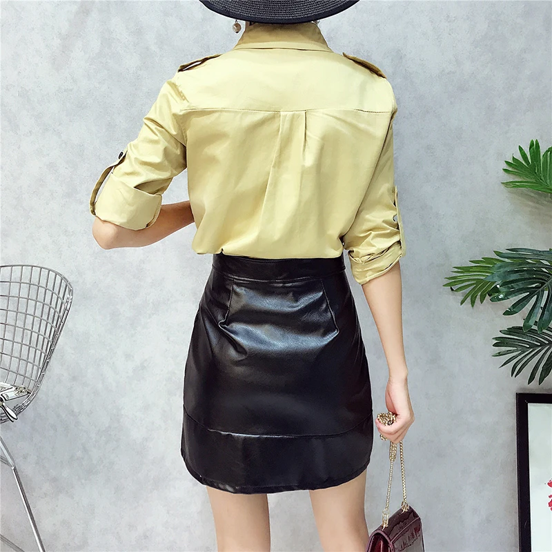 2017 Hot Sale Cotton Polyester Tracksuits Autumn New Women's Polo Shirt Embroidered Jacket Leather Skirt Suit Female Fashion | Женская