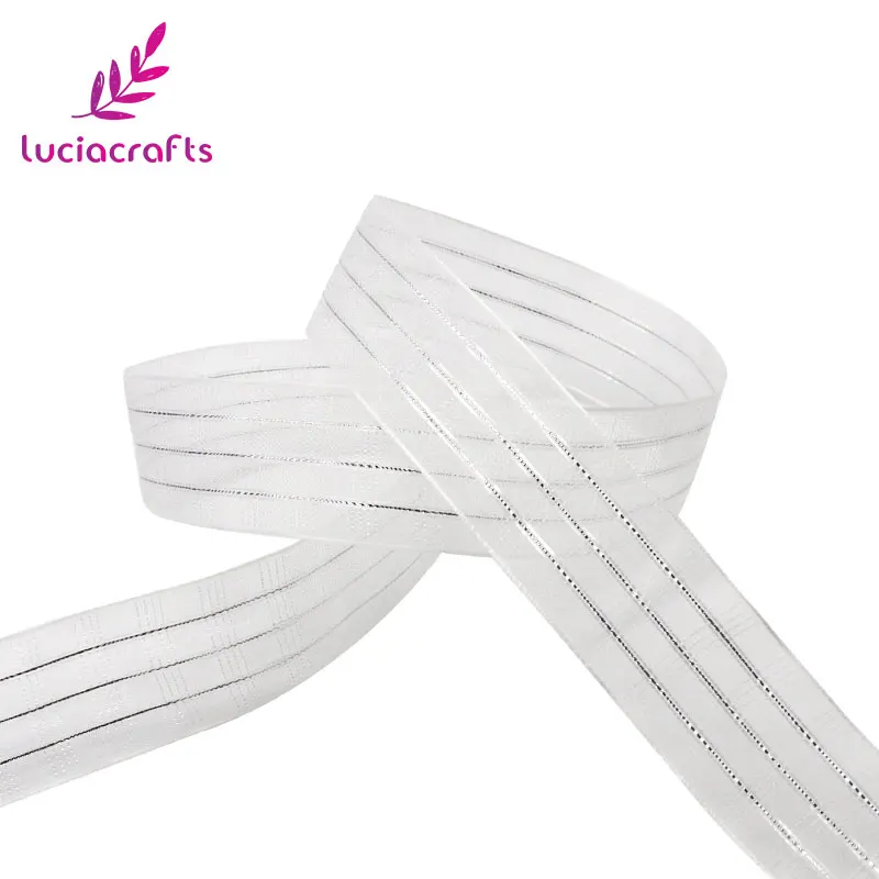 Lucia crafts, 5 ярдов/6 ярдов, 25 мм, серебряная фольга, лента из органзы с принтом, сделай сам, подарочная упаковка, Свадебная вечеринка, украшение для волос, P1102 - Цвет: C8  White  5yards