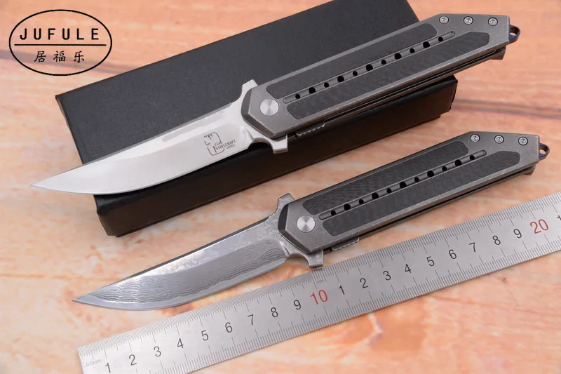 JUFULE Новый Steelcraft S35vn / Vg10 дамасский Титан + углеродное волокно Керамический