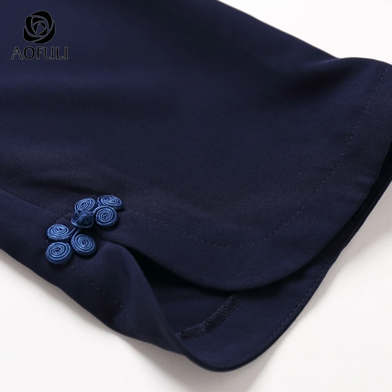 AOFULI 4XL/5XL Женские брюки длиной до икры Синие Большие размеры Летние повседневные