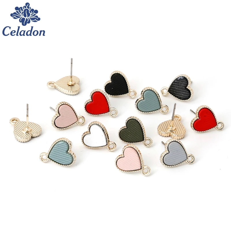 

7 Colors Heart 10mm 4pcs/lot Metal Enamel Stud Earring Findings For Diy Jewelry Findings Fashion Crafts