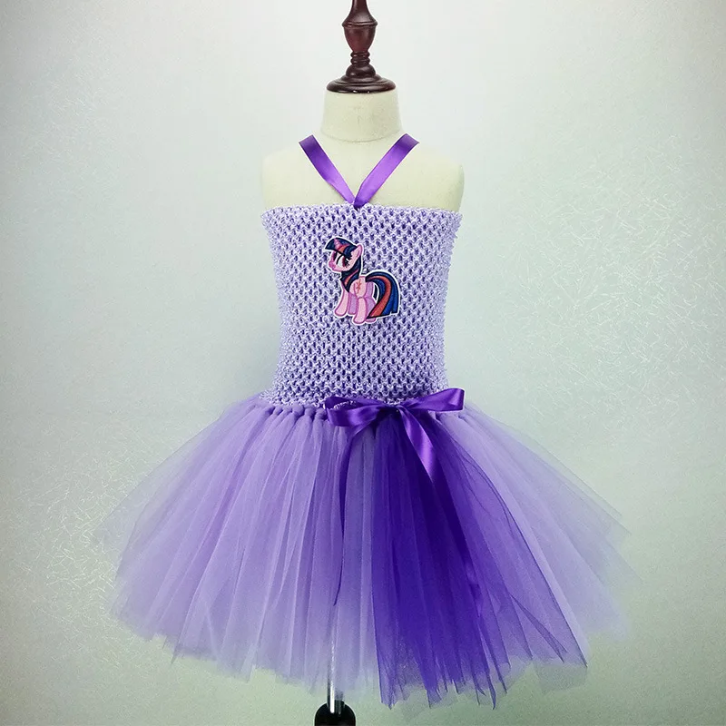 purple Радужное платье с изображением пони и единорога; платье-пачка для девочек; мультяшный Радужный Единорог; костюм на Хэллоуин; Детские праздничные платья; MK024 - Цвет: purple