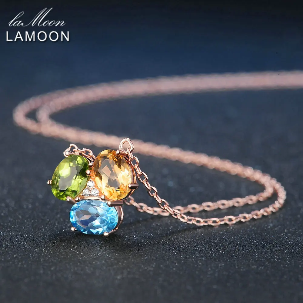 Ламон Овальный жёлтый цитрин Зеленый Перидот синий топаз ожерелье с серебряной