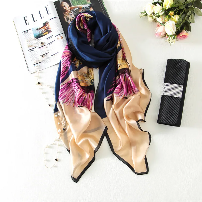 2018 New Design Pink/Navy Blue 100%mulberry silk Scarves women Fashion shawl 180x90cm Eagle Totem spring/summer/autumn scarf |