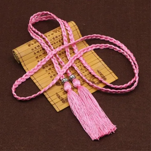 Pink 2pcs Двойная длинная веревочная кисточка 150 см, полиэфирная плетеная тесьма, ручная работа, тканая веревочка, сделай сам, аксессуары для одежды, 2 шт - Цвет: Pink 2pcs