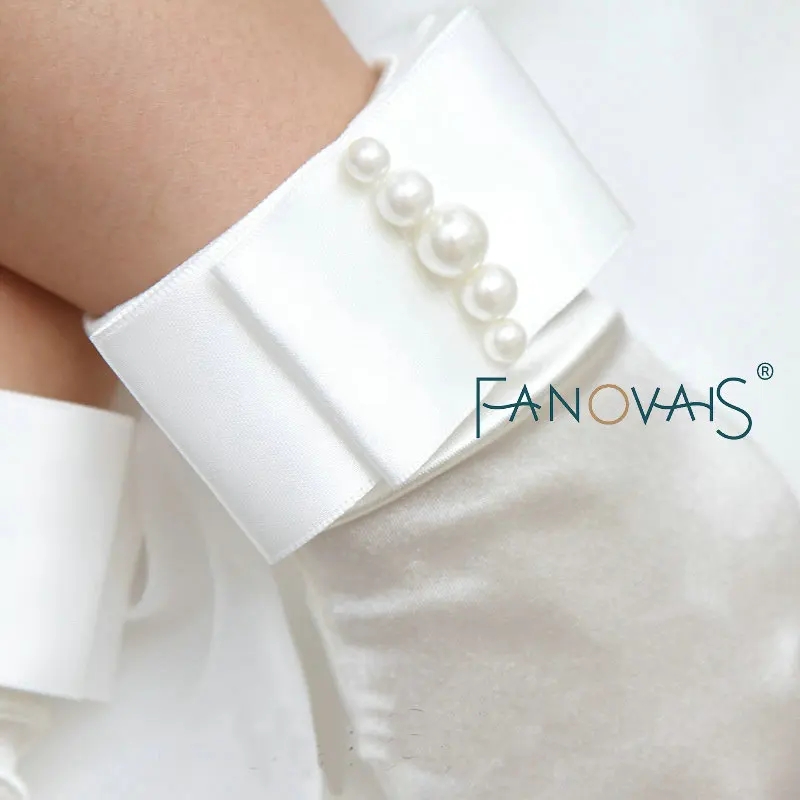 Палец Атласные Наручные Свадебные Перчатки 2019 Жемчуг Простые Дешевые Один