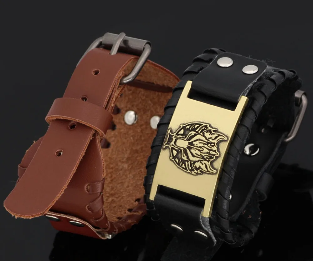 Ювелирные изделия викинга оптом славянская голова Волка мужской браслет |