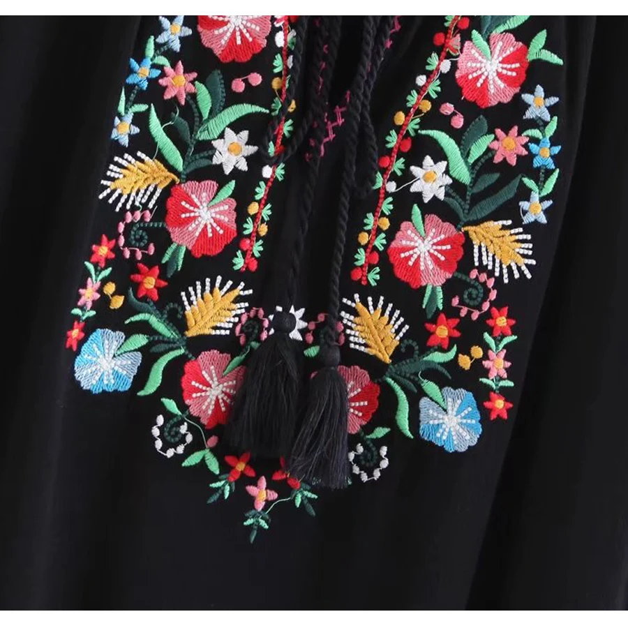 Boho тройники для женщин новые летние винтажные цветочные вышивки с коротким рукавом v-образным вырезом taseel Топ повседневные богемные праздничные женские топы