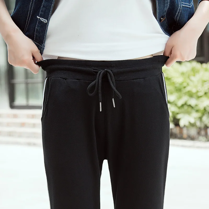 Брюки женские повседневные с полосками по бокам здоровые хлопковые черные