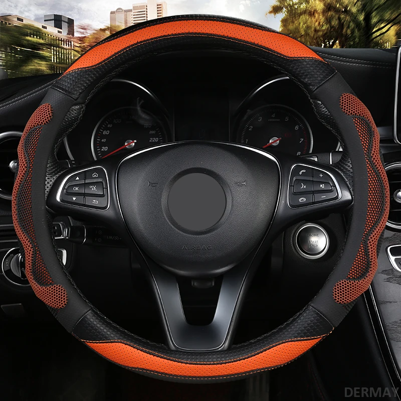 O Shape Orange DERMAY Роскошный чехол рулевого колеса автомобиля нескользящий подходит O форма D форма Стандартный руль высокое качество аксессуары для интерьера - Название цвета: O Shape Orange