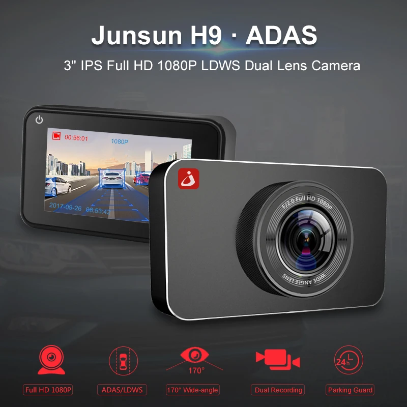 Junsun H9 Ночное видение Видеорегистраторы для автомобилей Камера ADAS/LDWS FHD 1296 P/1080 P 3