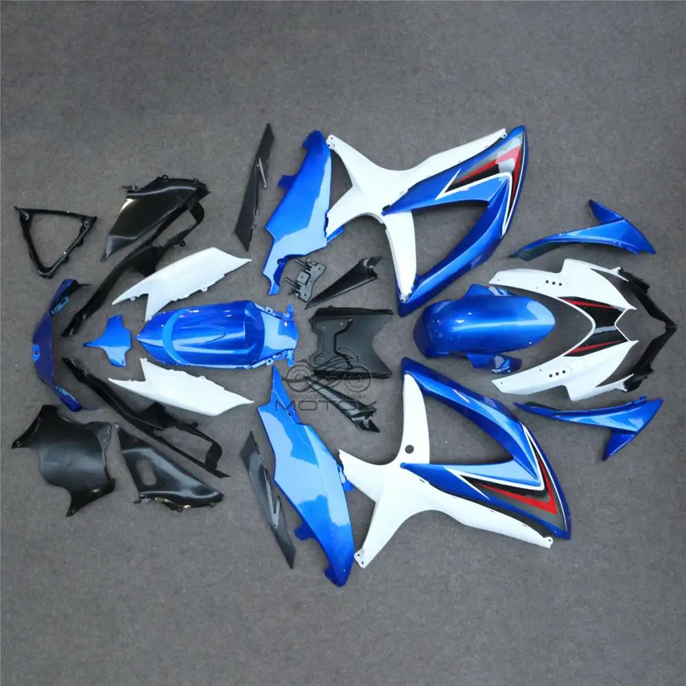 Комплекты для тела с УФ рисунком I GSXR600 2008 2010 K8 Обтекатели белого и синего цветов