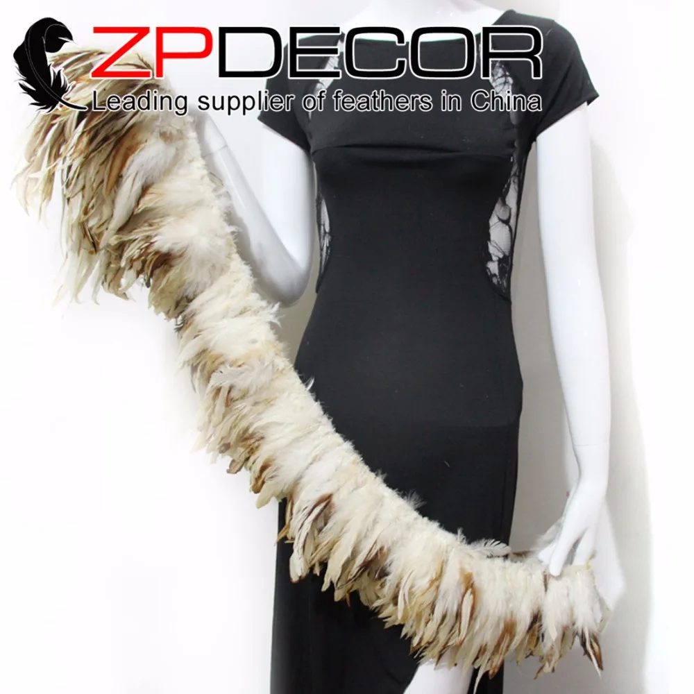ZPDECOR, 6-8 дюймов, 800 шт., 85-90 см, ручная работа, высокое качество, Натуральный Бежевый петух, Коке, хвост, нанизанные перья для украшения костюмов