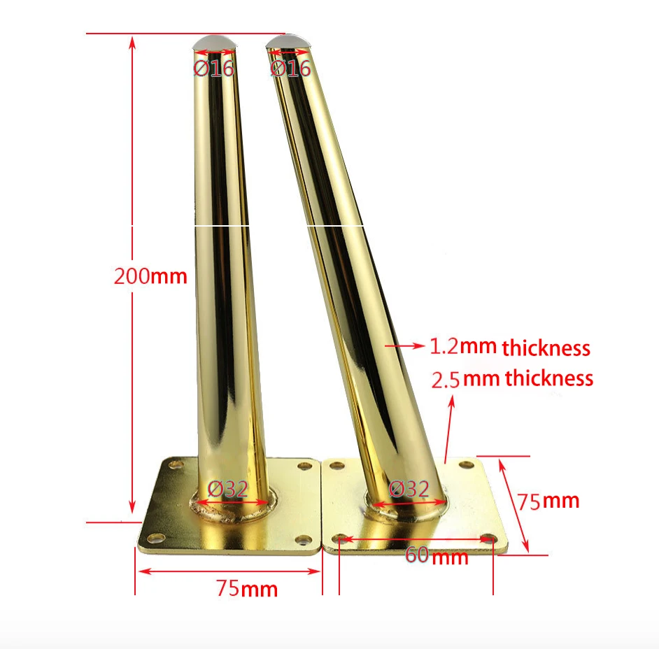 (Упаковка из 4 шт.) мебельные ножки железные для шкафа стола дивана стула золотые H