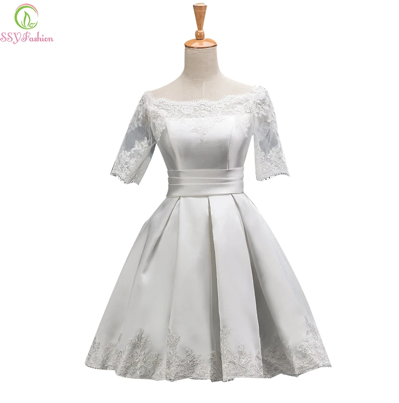 SSYFashion/роскошное атласное кружевное платье невесты с вышивкой и короткими