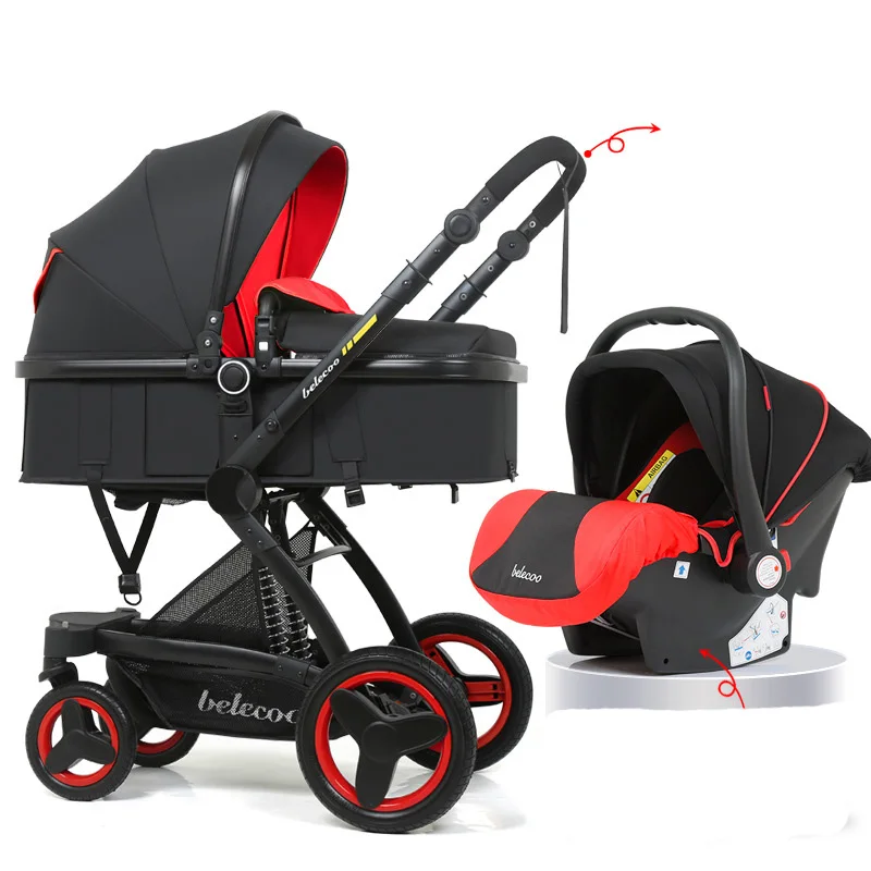 with safe seat1 Роскошная детская коляска прогулочная 3 в 1 модная коляска Европейская коляска для лежа и сидения - Цвет: with safe seat1