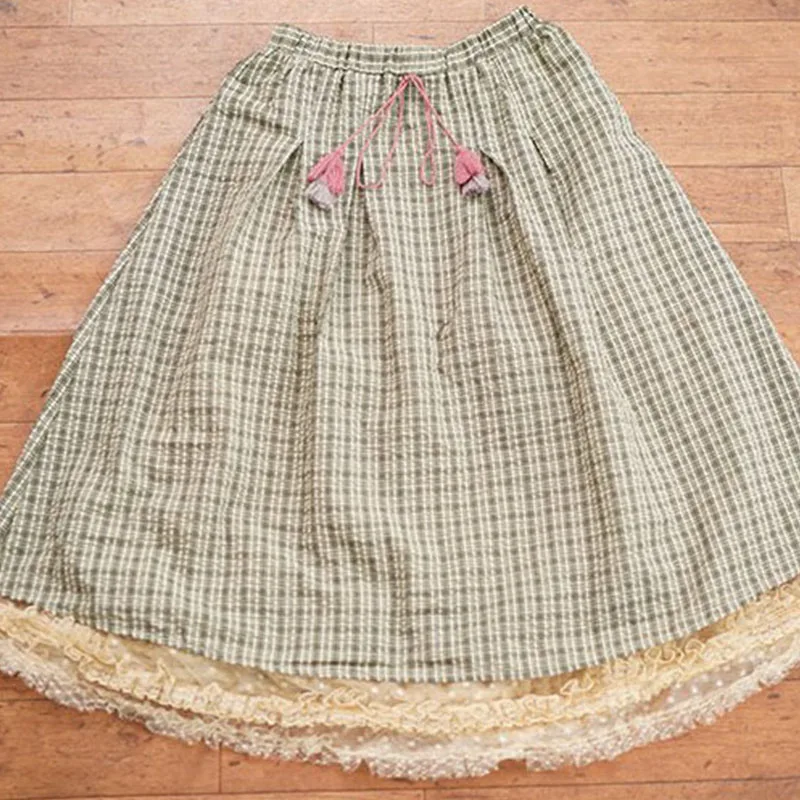Юбка женская двухслойная в клетку милая винтажная клетчатая юбка до середины