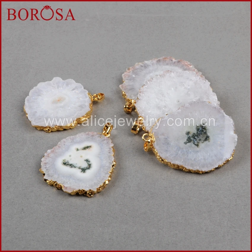 BOROSA натуральный Солнечный кварцевый соединитель золотой цвет цветок белый кулон