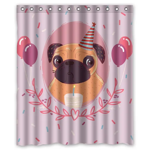 Стильный индивидуальные мопс на день рождения полиэстера занавески для душа 60 x