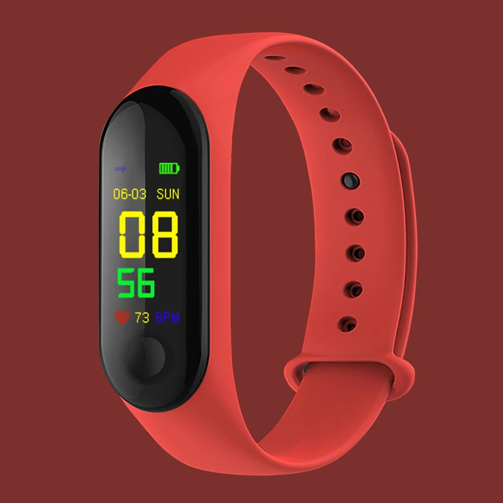 Экран Шагомер фитнес Bluetooth Smartwatch для мужчин и женщин водонепроницаемый IP67 Смарт спортивные часы черный красный синий ремешок