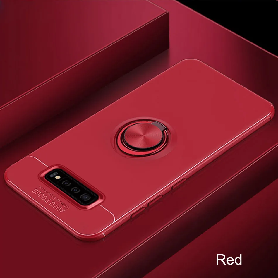 Red Роскошный противоударный мягкий чехол для samsung Galaxy S10 S8 S9 PLus S10 Lite, кольцевой кронштейн для Note 8 9, автомобильный Магнитный бампер, чехол - Цвет: Red