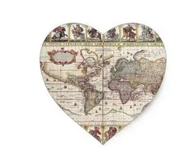 

1.5inch Vintage Antique Old World Map Design Faded Print Heart Sticker