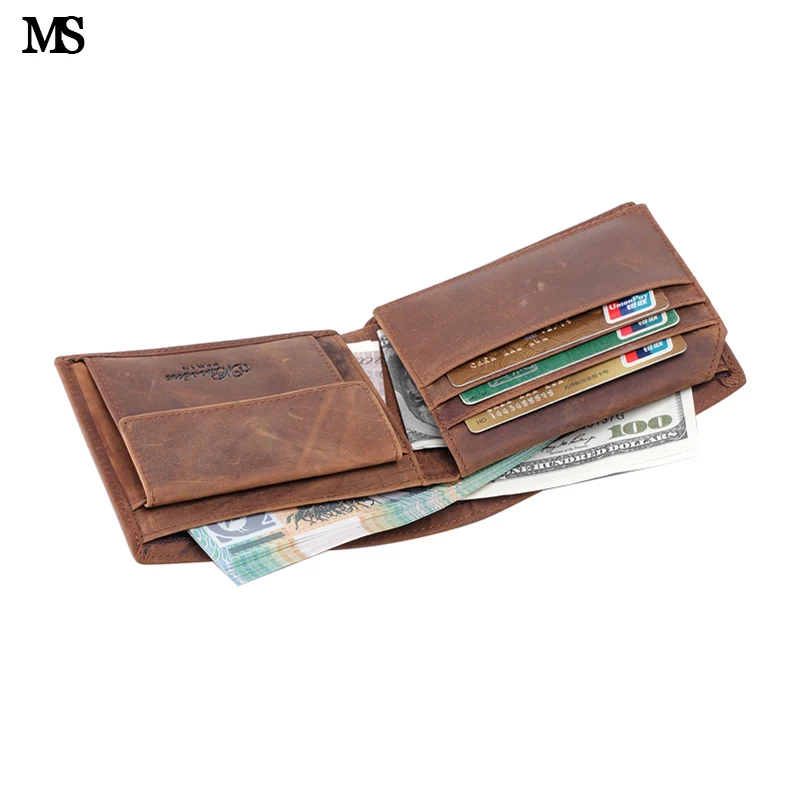 Мужской винтажный кошелек на застежке MS из натуральной кожи Крейзи Хорс двойной