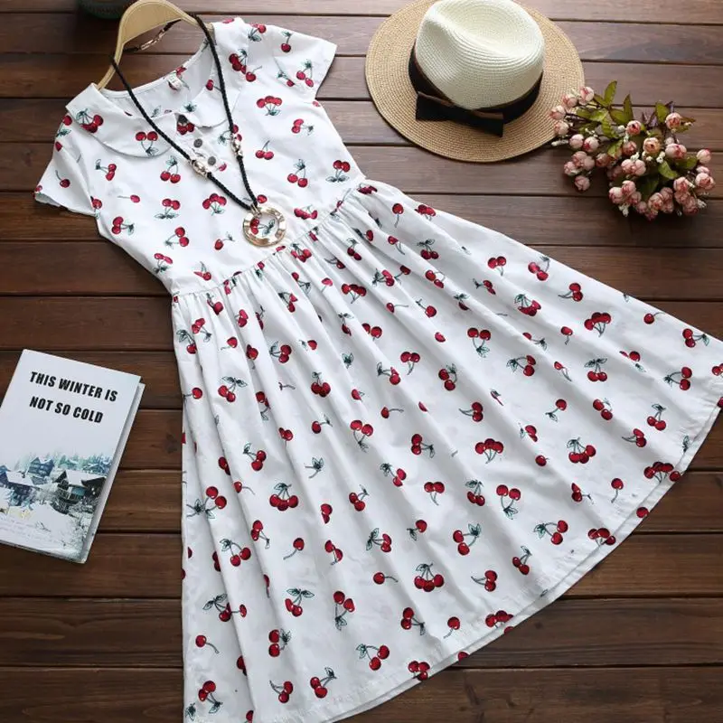 Новинка 2020 модное летнее свободное милое платье с рисунком вишни цельнокроеное