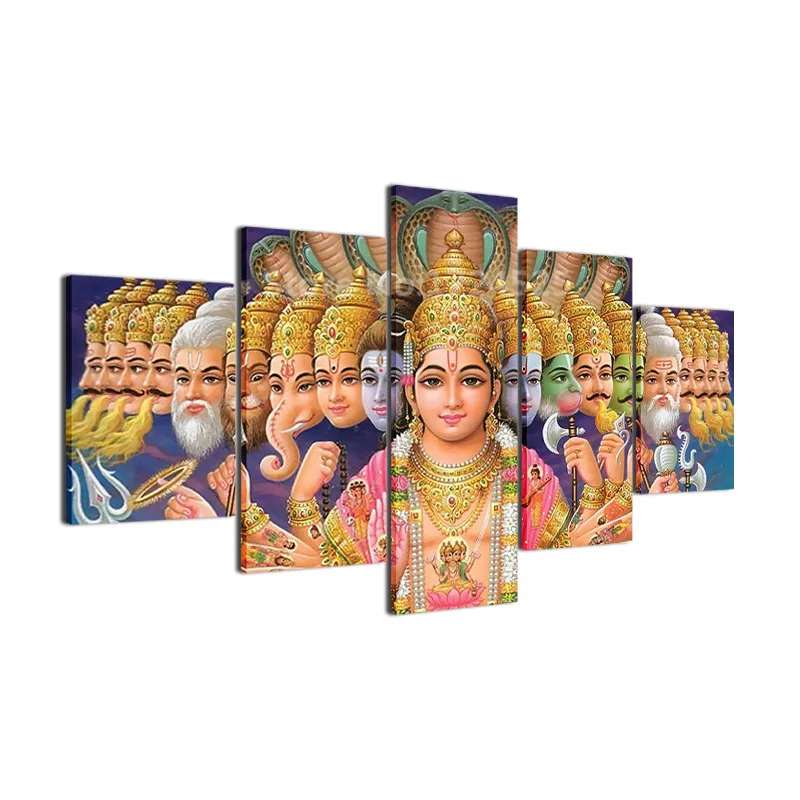 

CLSTROSE Wall Art Pictures Living Room Decor HD Printed Mythology Shiva Vishnu Poster 5 Piece India Canvas Painting Home Decor