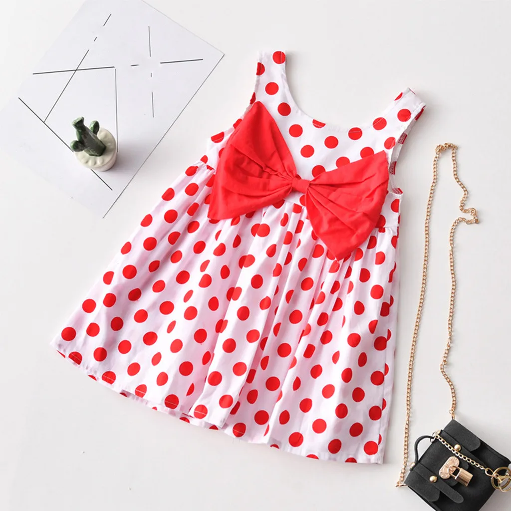 Perimedes Child Girls Sleeveless Summer Party Dress Clothes Toddler Kid Baby Girl Dot Print Bowknot Princess Pageant | Детская одежда и